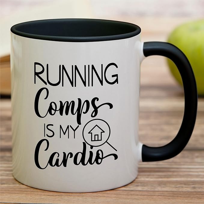 Retreez Funny Mug - Running Comps is My Cardio Realtor Real Estate Agent 11 Oz Ceramic Coffee Mugs - Funny, Sarcasm, Motivational, Inspirational birthday gift - White Mug with Black Handle and Inner