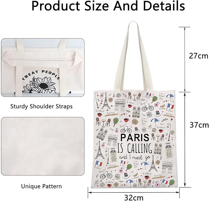 POFULL Paris Themed Gifts Paris Is Calling And I Must Go Tote Bag Paris Lover Gift (Paris Is Calling Tote Bag)