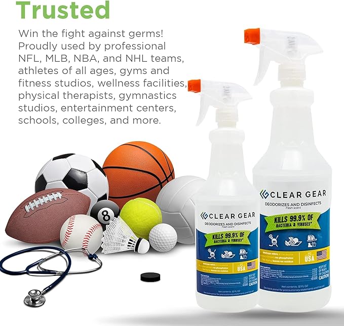 Disinfectant, Cleaner, and Deodorizer For Sports Equipment, Gyms, and Fitness Centers - Mixed Pack - 16 Oz Bottle and 32 Oz Bottle Disinfecting Spray Pack