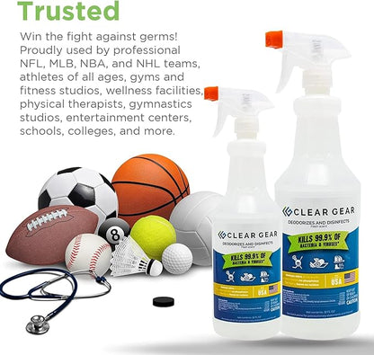 Disinfectant, Cleaner, and Deodorizer For Sports Equipment, Gyms, and Fitness Centers - Mixed Pack - 16 Oz Bottle and 32 Oz Bottle Disinfecting Spray Pack