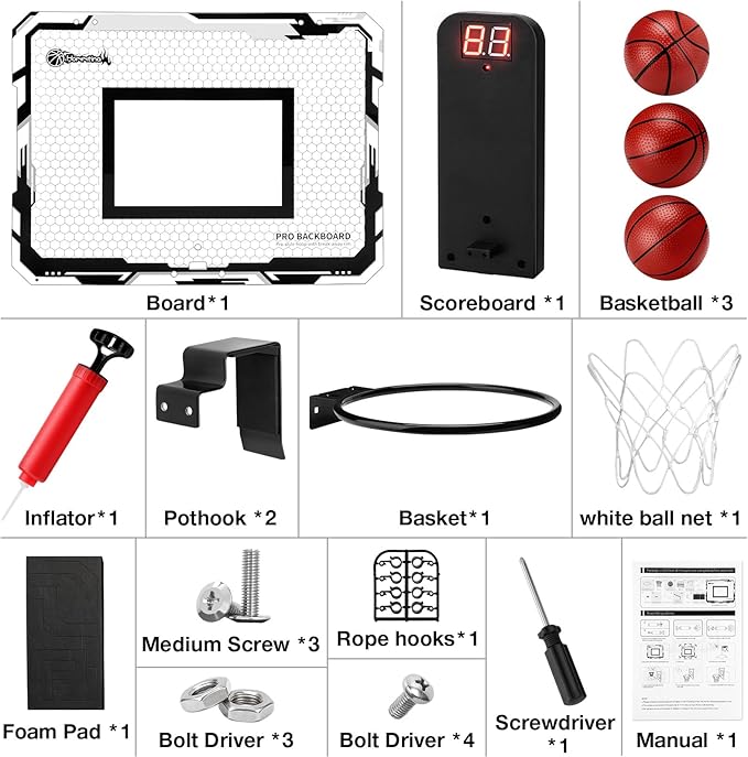 Hommtina Basketball Hoop Indoor Mini Basketball Hoop 3 Balls,