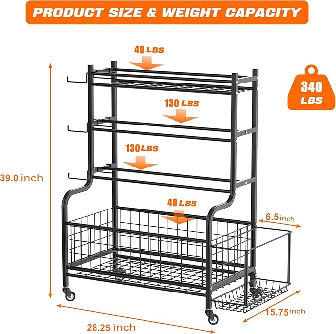 Dumbbell Rack Home Gym Weight Rack for Dumbbells, Kettlebells, Foam Rollers, Yoga Mats and Resistance Bands, Workout Gear Organizer With Wheels
