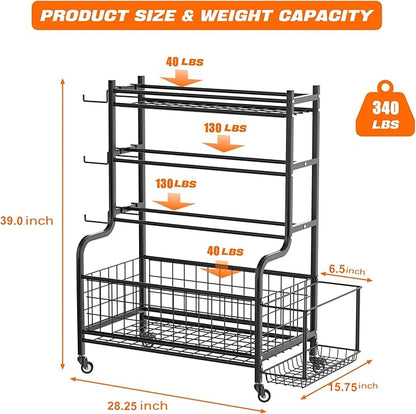 Dumbbell Rack Home Gym Weight Rack for Dumbbells, Kettlebells, Foam Rollers, Yoga Mats and Resistance Bands, Workout Gear Organizer With Wheels