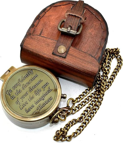 Thoreau's Go Confidently Engraved Solid Brass Nautical Pocket