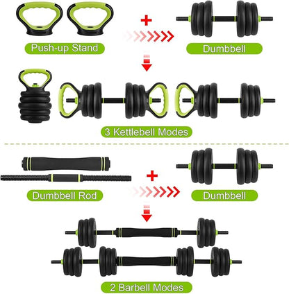 4-In-1 Adjustable Dumbbell Weights, Adjustable Dumbbell Set Used As Dumbbells, Barbells, Kettlebells and Push-Up for Home Gym, Round Head