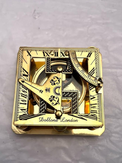 3" Brass Nautical Pocket Sundial Compass for Hiking