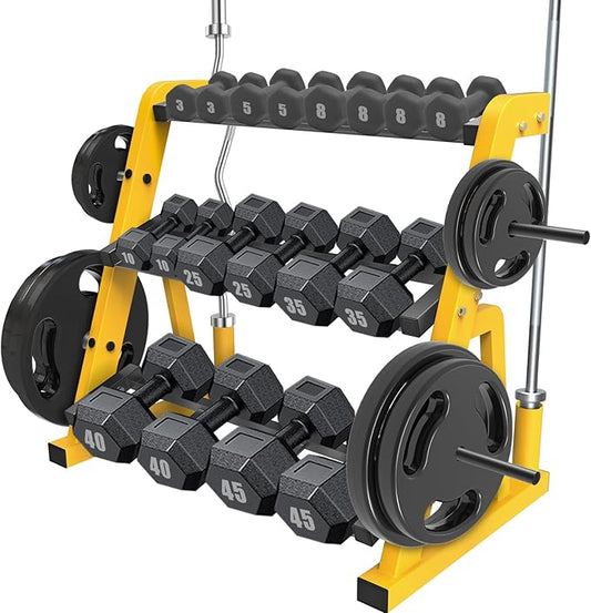 Kipika Heavy Duty 3 Tier Dumbbell Rack Multifunctional, Weight Rack for Dumbbells, Home Gym Equipment, Suitable for Storage of Dumbbell, Kettle Bell, Barbell Plate, Barbell Bar