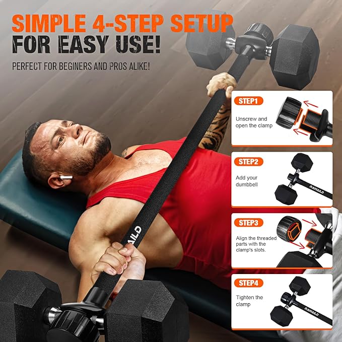 Dumbbell Converter, Convert Dumbbells to Barbell Set, Weight Bar for Bench Presses, Squats, Hip Thrust, Deadlifts, Home Weightlifting and Strength Training, Up to 300lbs, Versatile Home Gym Equipment