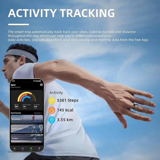 AI Smart Ring, Fitness Tracker with Heart Rate, Blood Pressure, Sleep Tracking, Step Tracking, 10ATM, Waterproof Smart Ring for iPhone and Android (Matte Gray, 12)