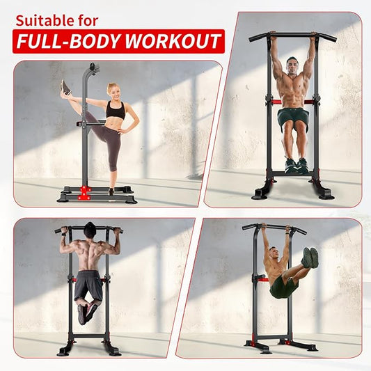 ZENOVA Pull Up Bar Dip Bar Power Tower Workout Dip Station Height Adjustable Free Standing Chin Up Bar for Men Women Teens 300LBS Weight Capacity