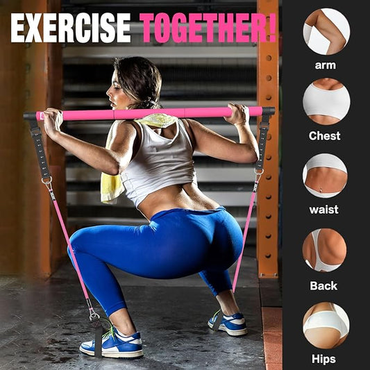 Pilates Bar Kit with Resistance Bands,Pilates Bar with Stackable Bands Workout Equipment for Legs,Hip,Waist and Arm,Exercise Fitness Equipment for Women & Men Home Gym Yoga Pilates