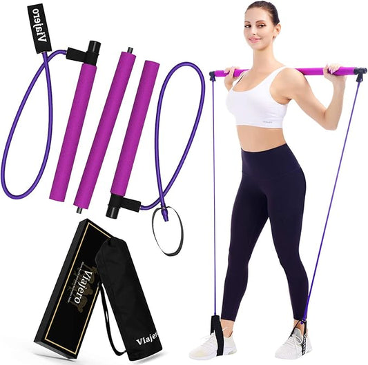 Viajero Pilates Bar Kit for Portable Home Gym 2 Latex 3-Section Sticks