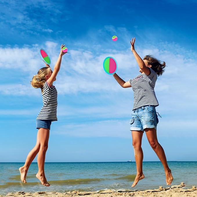 Toss and Catch Ball Set 4-8, Outdoor 6 Paddles, 3 Balls,