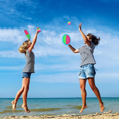 Toss and Catch Ball Set 4-8, Outdoor 6 Paddles, 3 Balls,