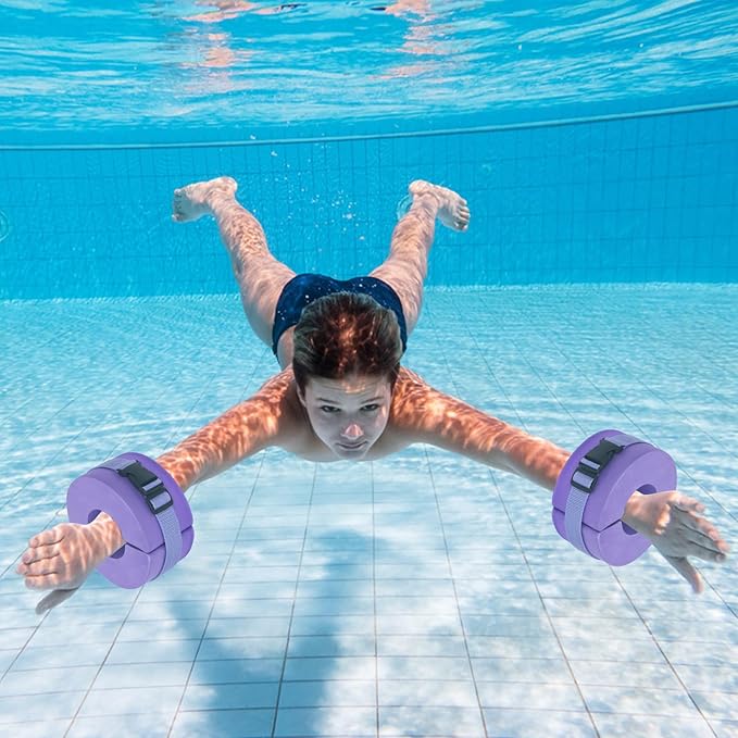 Carperipher Water Aerobics Set for Aquatic Exercise, Pool Fitness Equipment Foam Water Dumbbell Set, New Upgrade Aquatic Dumbbells and Foam Swim Aquatic Cuffs, Water Workout Fitness Tool（Purple）