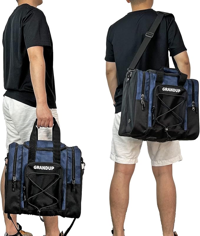 GRANDUP Bowling Ball Bag for Single Ball - Black Bowling accessories Ball Tote Bag Bowling Bag with Padded Ball Holder - Fits Bowling Shoes Up to Mens Size 14