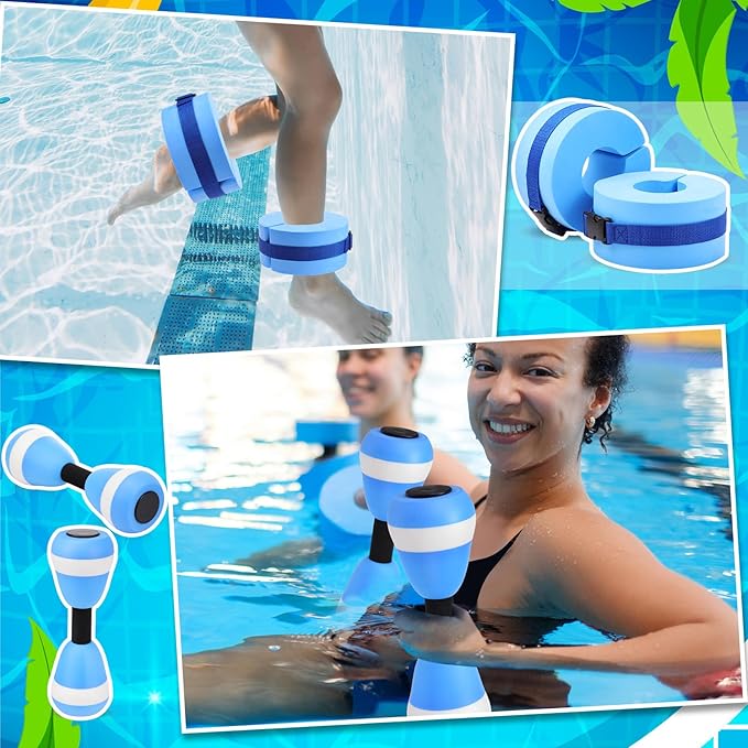Water Aerobics Set for Aquatic Exercise 2 Pcs Foam Dumbbells 2 Pcs Foam Aquatic Cuffs Ankle Arm Pool Resistance Fitness Equipment Weights Equipment for Training Water Workouts