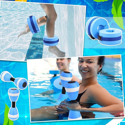 Water Aerobics Set for Aquatic Exercise 2 Pcs Foam Dumbbells 2 Pcs Foam Aquatic Cuffs Ankle Arm Pool Resistance Fitness Equipment Weights Equipment for Training Water Workouts