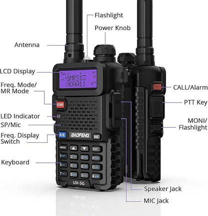 4 Pack BAOFENG UV-5X (UV-5G) GMRS Radio 2 Pcs 3800mAh Battery,