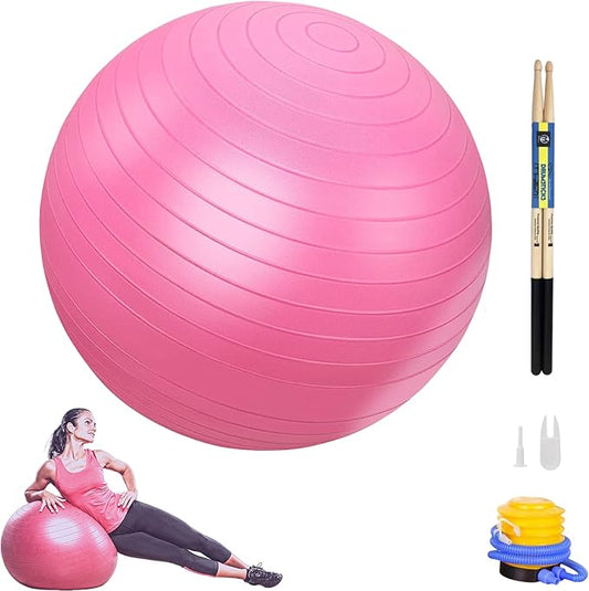 Atarvana Cardio Drumming Equipment Set, Extra Thick Yoga Ball with Pump & Cardio Drumming Sticks with Grips, Aerobic Exercise Ball Drumsticks Workout Set for Stability, Rhythm, Gymnastics