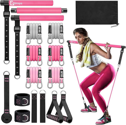 Pilates Bar Kit with Resistance Bands,Pilates Bar with Stackable Bands Workout Equipment for Legs,Hip,Waist and Arm,Exercise Fitness Equipment for Women & Men Home Gym Yoga Pilates