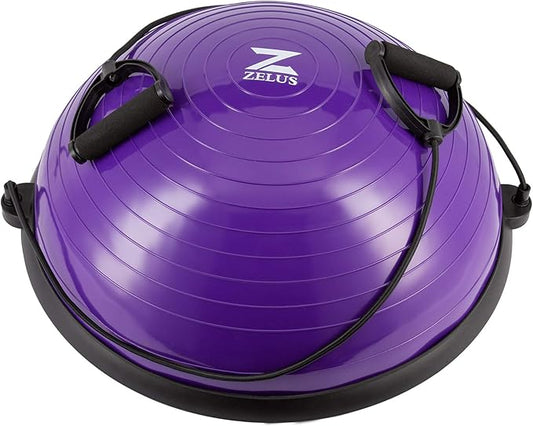 ZELUS Balance Ball Trainer with Resistance Bands and Foot Pump, Inflatable Yoga Ball for Home Gym Workouts, 23 Inch Exercise Half Ball for Balance Training Core Strength Fitness More, 330lb Cap