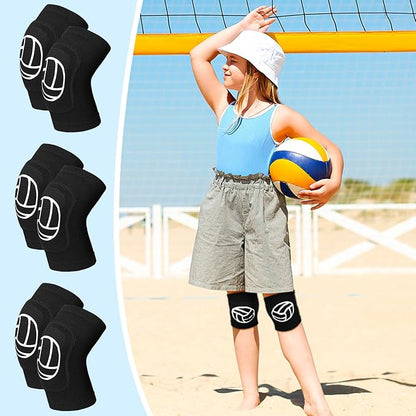 Leyndo 3 Pairs Volleyball Knee Pads for Kids Soft Breathable Non Slip Dance Knee Pads Collision Avoidance Knee Brace for Youth Girls Boys Dance Yoga Running Workout