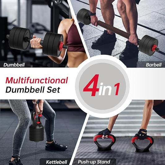 JOROTO Adjustable Dumbbell Set, Weights Dumbbells Set with Connector, 4 in1 Workout Weight Set for Home Gym Used as Barbell, Kettlebells, Push up Stand, Men Women Exercise Fitness Equipment