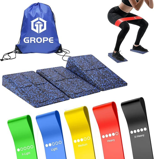 Slant Board Squat Wedge for Calf Stretching，3 Pcs 12" x 6.3" Foot Stretcher Balance Board for Plantar Fasciitis, Adjustable Foam Slant Board Wedge Great for Exercises