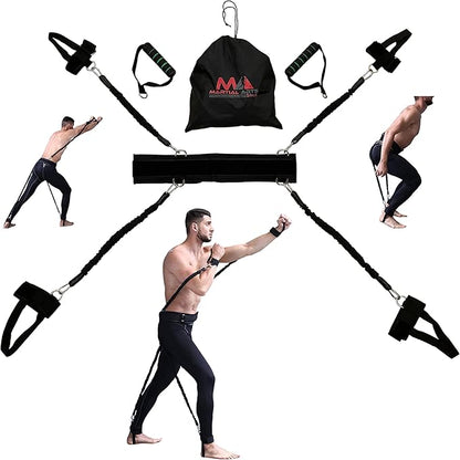 Boxing Resistance Bands for MMA Martial Arts Resistance Training at Home for Punches/Kicks, 150lbs Exercise Bands Full Body Fitness Workout to Enhance Explosive Power/Speed/Agility