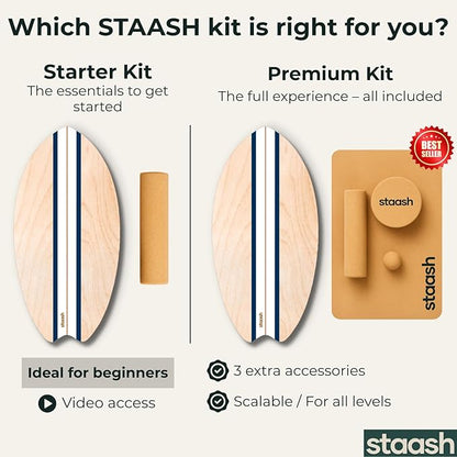 STAASH® Balance Board – Starter (Board + Roller) or Full Kit (w/Mat, Ball & Disc) – Core Balance Trainer for Fitness, Rehab, Surf – Free Coaching Videos