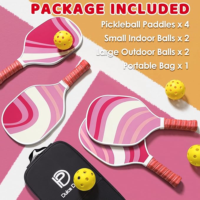 DULCE DOM Pickleball Paddles 2/4 with 4 Pickleball