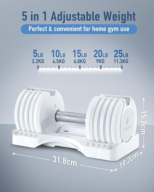 White 25lb Adjustable Dumbbells & Easy Bar Barbell Set for Weight Training Body Workout