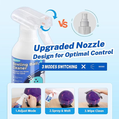 Adhafera Bowling Ball Cleaner Kit – 10oz Spray Cleaner for Bowling Balls with 3 Modes & Dual-Sided Towel, Ideal Gift for Bowlers
