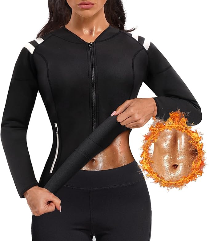 SCARBORO Sauna Sweat Suit for Women Neoprene Hot Jacket Full Body Shaper Slimming Weight Workout Top Waist Trainer Vest Shirt