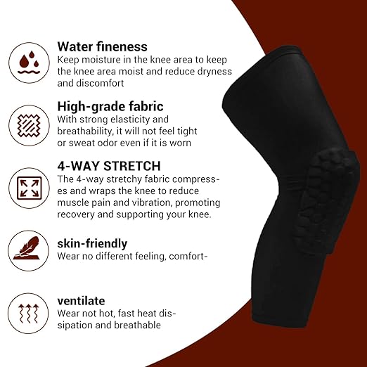PISIQI Knee Pads Compression Pads Long Leg Sleeve Collision Avoidance Brace Protection Knee Sleeve for Basketball Football Volleyball Cycling (1 Pair)