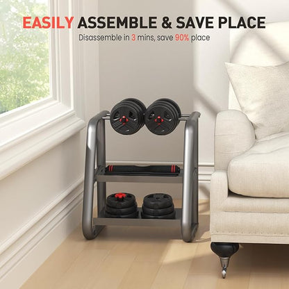 Adjustable Dumbbells, 20/30/40/55/60/70/80/90lbs Free Weights Dumbbells Convertible 2 or 3 in 1 Set Used as Barbell, Kettlebells, A Pair of Lightweight for Home Gym