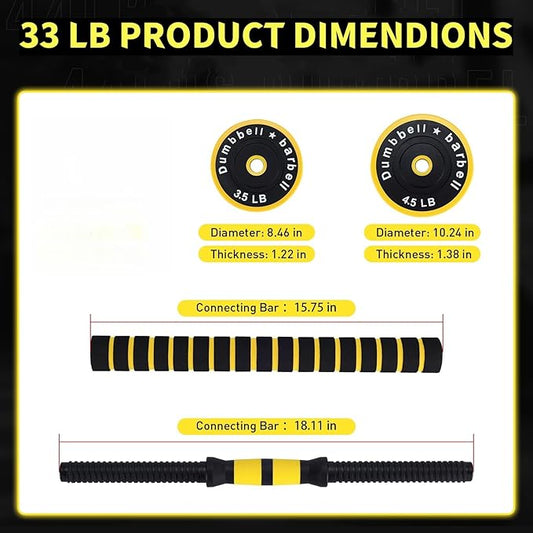 Dumbbell Sets Adjustable Weights, 33/44 Lb Free Weights Dumbbells Set for Home Gym