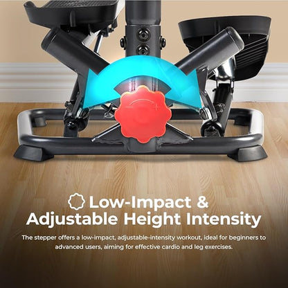 Sunny Health & Fitness Steppers for Exercise at Home Exercising Workout Cardio Climber Thigh Space Squat Twist Stepper Advanced Twisted Resistance Band Step with Optional Free SunnyFit App Connection