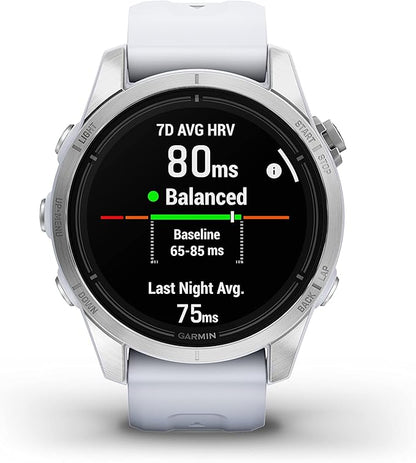 Wearable4U - Garmin epix Pro (Gen 2), 42mm, High Performance Smartwatch, Advanced Training Technology, Built-in Flashlight, Whitestone with White Earbuds Bundle