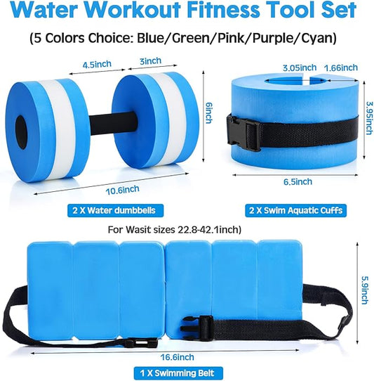 5 Pcs Aquatic Exercise Set Including 2 Ankle Swimming Weights 2 Lightweight Aquatic Exercise Dumbbells and Swim Belt Pool Exercise Equipment for Aquatic Aerobics Exercise