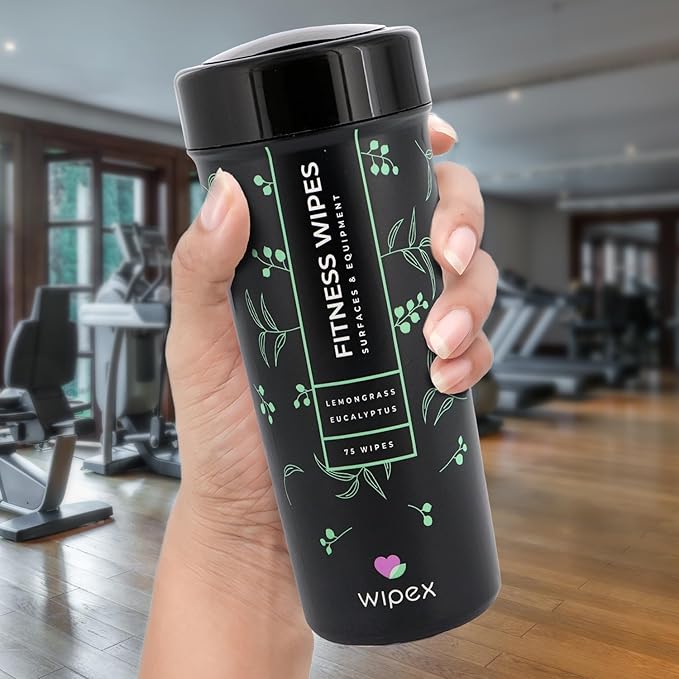 Wipex Fitness Equipment Wipes - Gym & Yoga Mat Cleaner, Peloton & Exercise Machine Wipes, All-Purpose Cleaning with Vinegar, Lemongrass & Eucalyptus, 75 Count (Pack of 12)