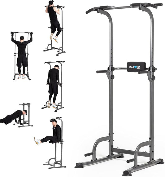 BARWING Pull Up Bar Station, Power Tower, Dip Station with 3D Backrest, Multi-Function Strength Training Stand Rack, Adjustable Height Dip Bar for Home Gym Workout Stand Fitness Exercise Equipment
