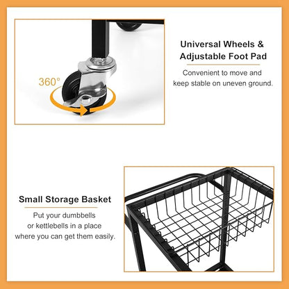 Weight Rack Stand Small Gym Rack Yoga Rack Workout Equipment Storage Cart for Weights, Dumbbells, Yoga Mats, Kettlebells, Foam Rollers, and Resistance Bands