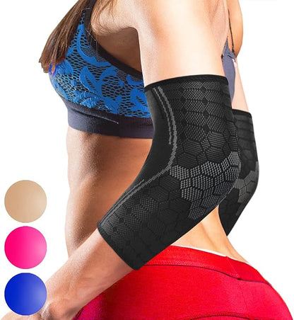 Sparthos Elbow Compression Sleeves (Pair) – Tennis and Golfer's Elbow Support – Elbow Brace for Men and Women – Made from Innovative Breathable Elastic Blend