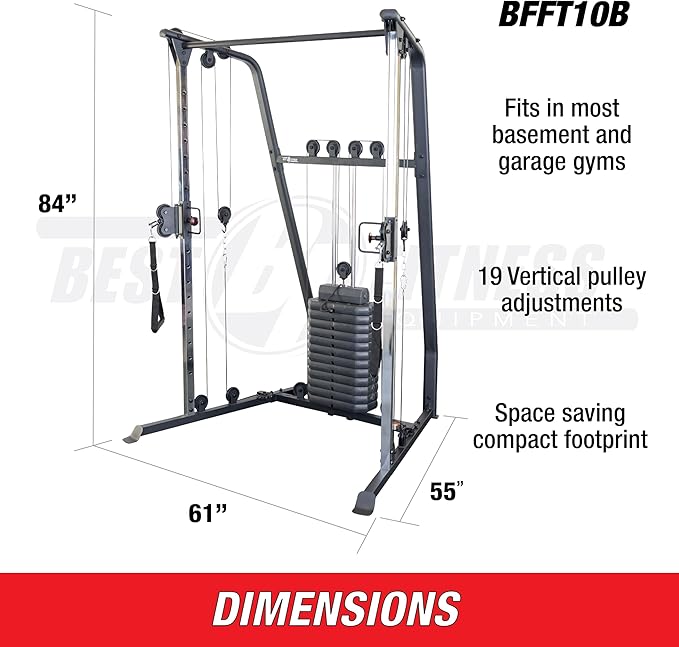 Body-Solid Best Fitness (BFFT10B) Functional Trainer Cable Machine, Full Body Workout Weight Stacks, Chest and Shoulder Exercise Home Gym LAT Pulldown Machines with 190lb Weights Stack, Black