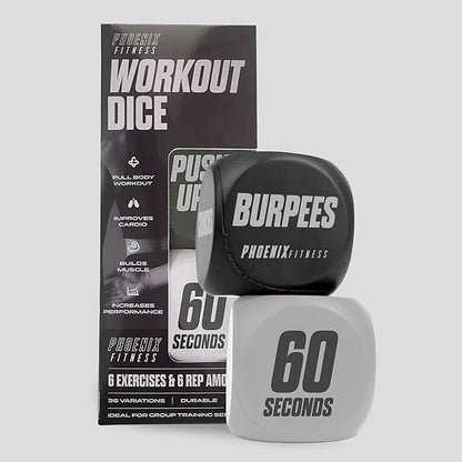 Phoenix Fitness Exercise Dice - Workout Dice Game for Cardio, HIIT Training and Exercise Classes - Training Includes Push Ups, Squats, Jumping Jacks, Crunches & Wildcard - Home and Gym