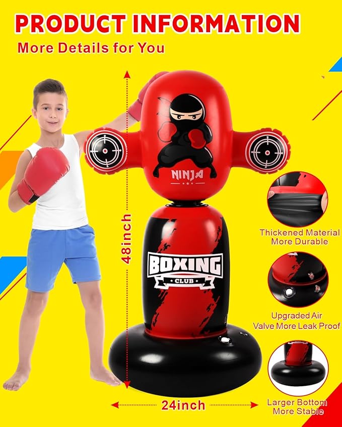 Punching Bag for Kids,New Upgraded 360°Rotating Kids Punching Bag,Inflatable Boxing Bag Toy for Boys Girls, Christmas Birthday Gift for Kids Age 3-12