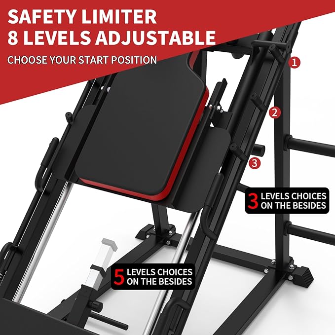 Leg Press Hack Squat Machine Combo, Professional Adjustable Leg Exercise Machine with Linear Bearing, Hack Squat Leg Press Machine with Weight Storage Posts for Full Lower Body Workout, 1500LBS