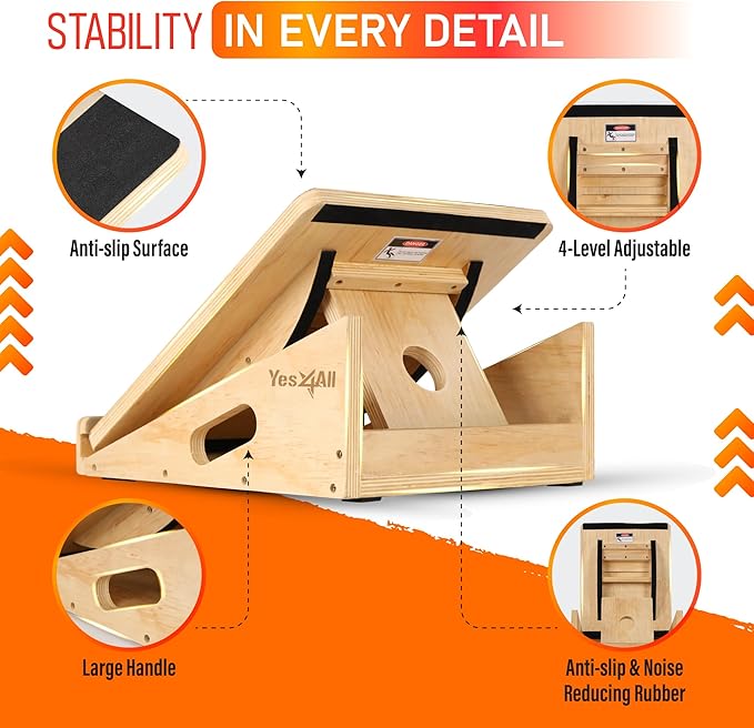 Yes4All 2-in-1 Professional Wooden Balance Boards & Slant Board, 400 lb Adjustable Incline Slant Board for Squats, Balance Boards for Adults